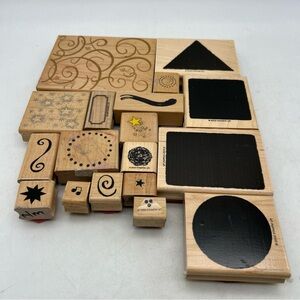 Lot Of 18 Vtg Wooden Rubber Stamps ( Shapes And Patterns) Crafting Used